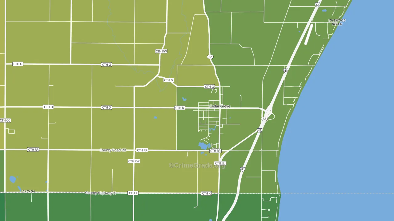 Cedar Grove, WI Map of Vehicle Theft Rates