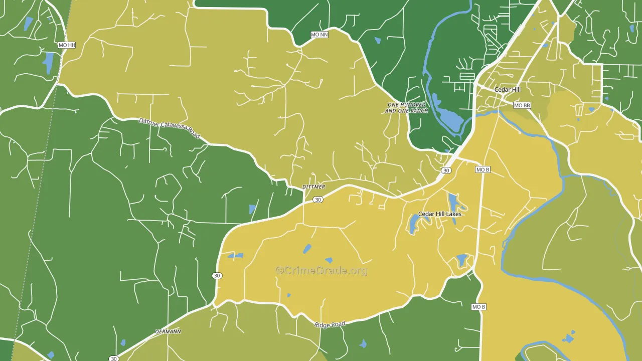 Cedar Hill Lakes, MO Map of Vehicle Theft Rates