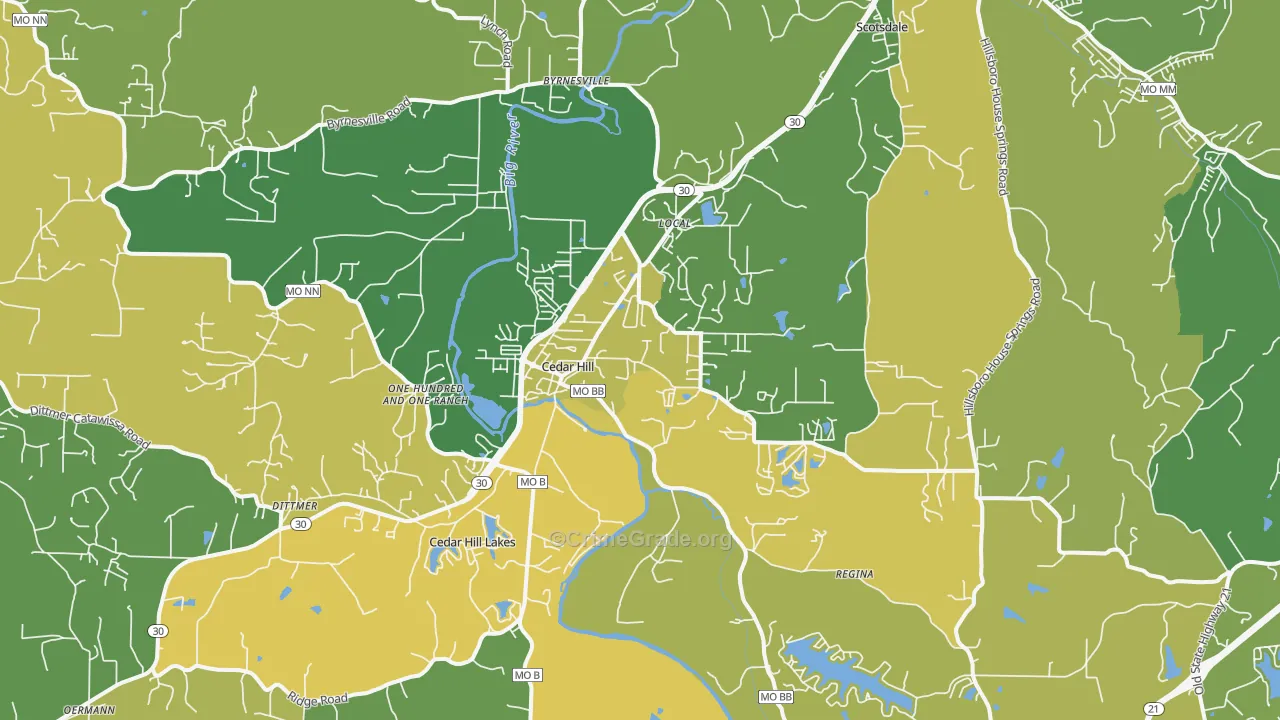 Cedar Hill, MO Map of Vehicle Theft Rates