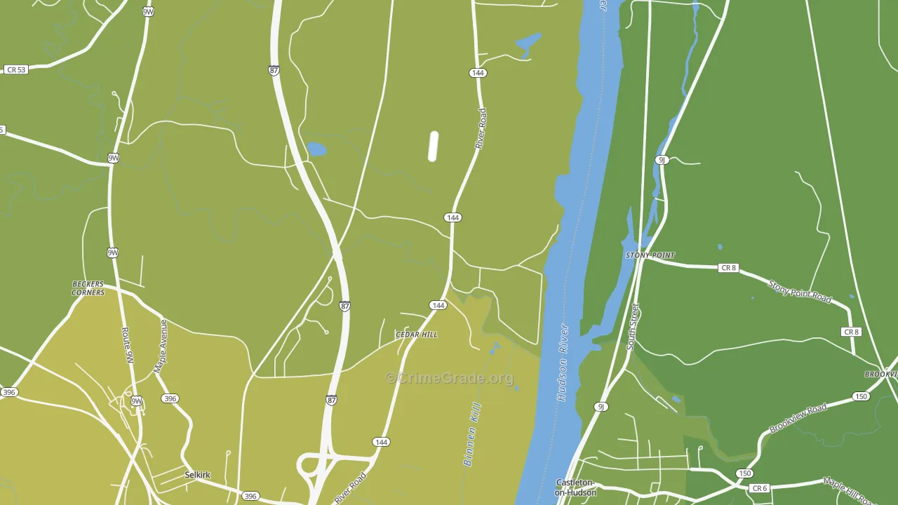 Cedar Hill, NY Map of Vehicle Theft Rates