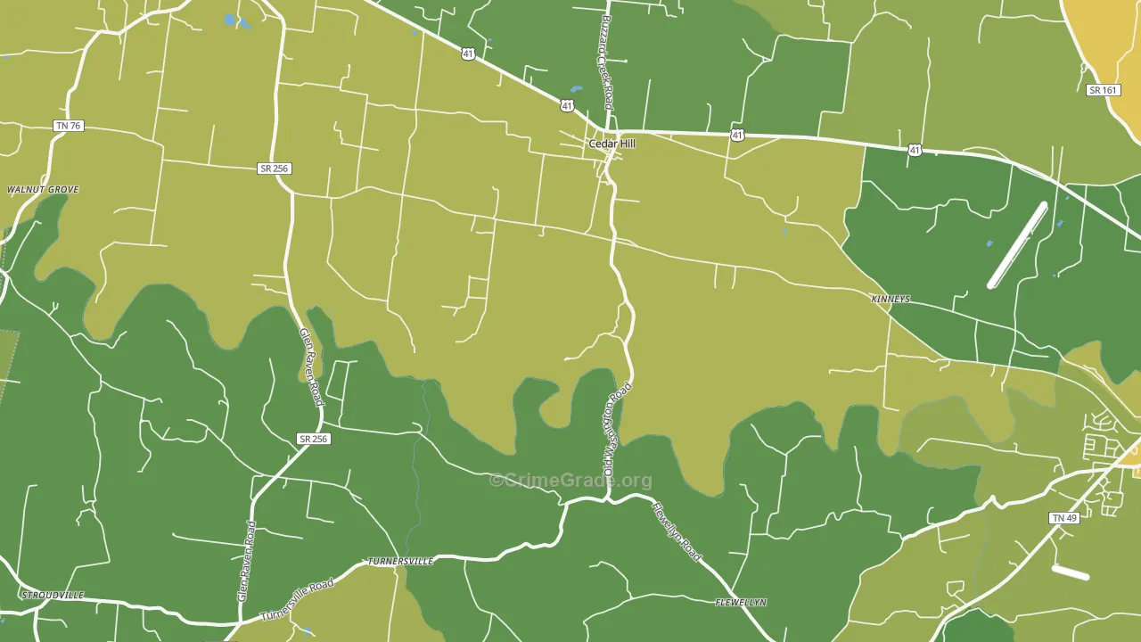 Cedar Hill, TN Map of Vehicle Theft Rates