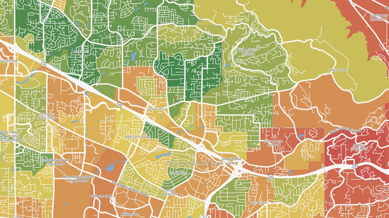 Cedar Hills-Cedar Mill, Portland, OR Map of Vehicle Theft Rates