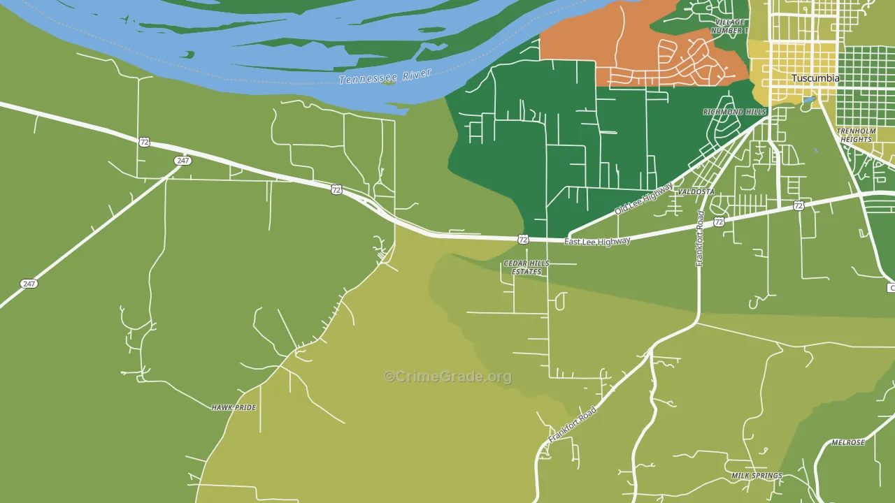 Cedar Hills Estates, AL Map of Vehicle Theft Rates