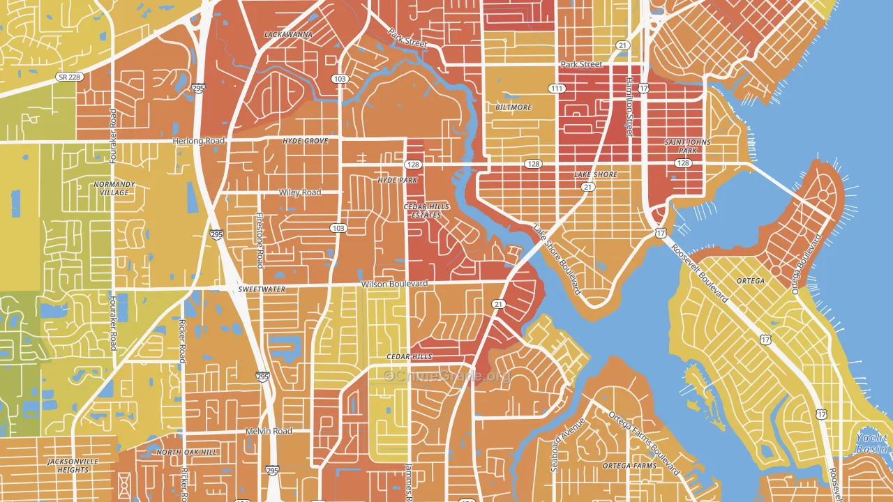 Cedar Hills Estates, Jacksonville, FL Map of Vehicle Theft Rates