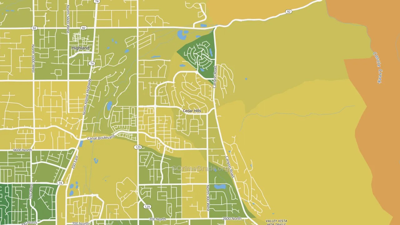 Cedar Hills, UT Map of Vehicle Theft Rates