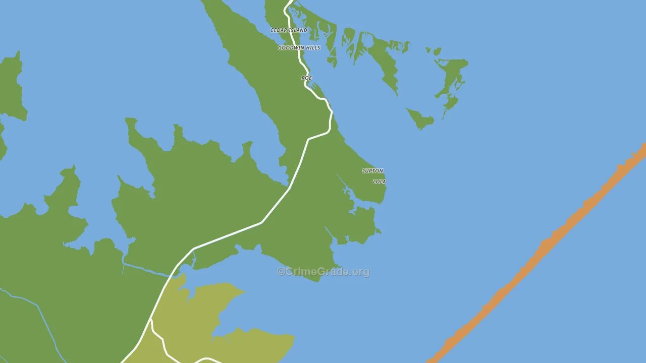 Cedar Island, NC Map of Vehicle Theft Rates