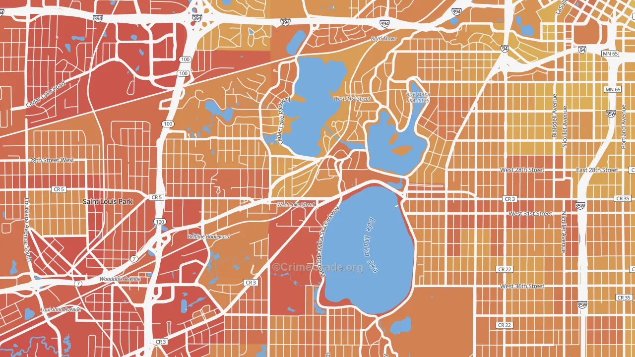 Cedar-Isles-Dean, Minneapolis, MN Map of Vehicle Theft Rates