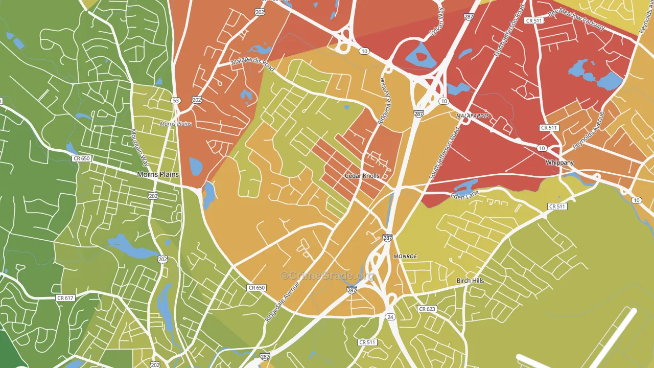 Cedar Knolls, NJ Map of Vehicle Theft Rates