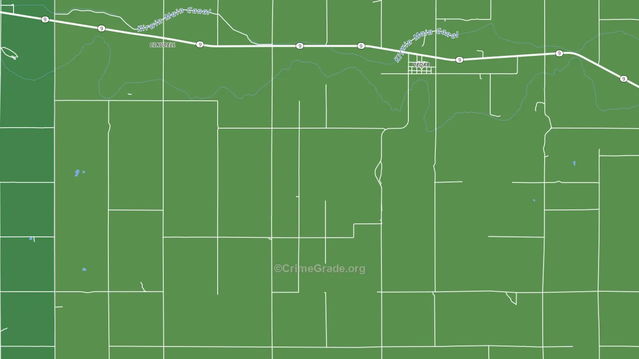 Cedar, KS Map of Vehicle Theft Rates