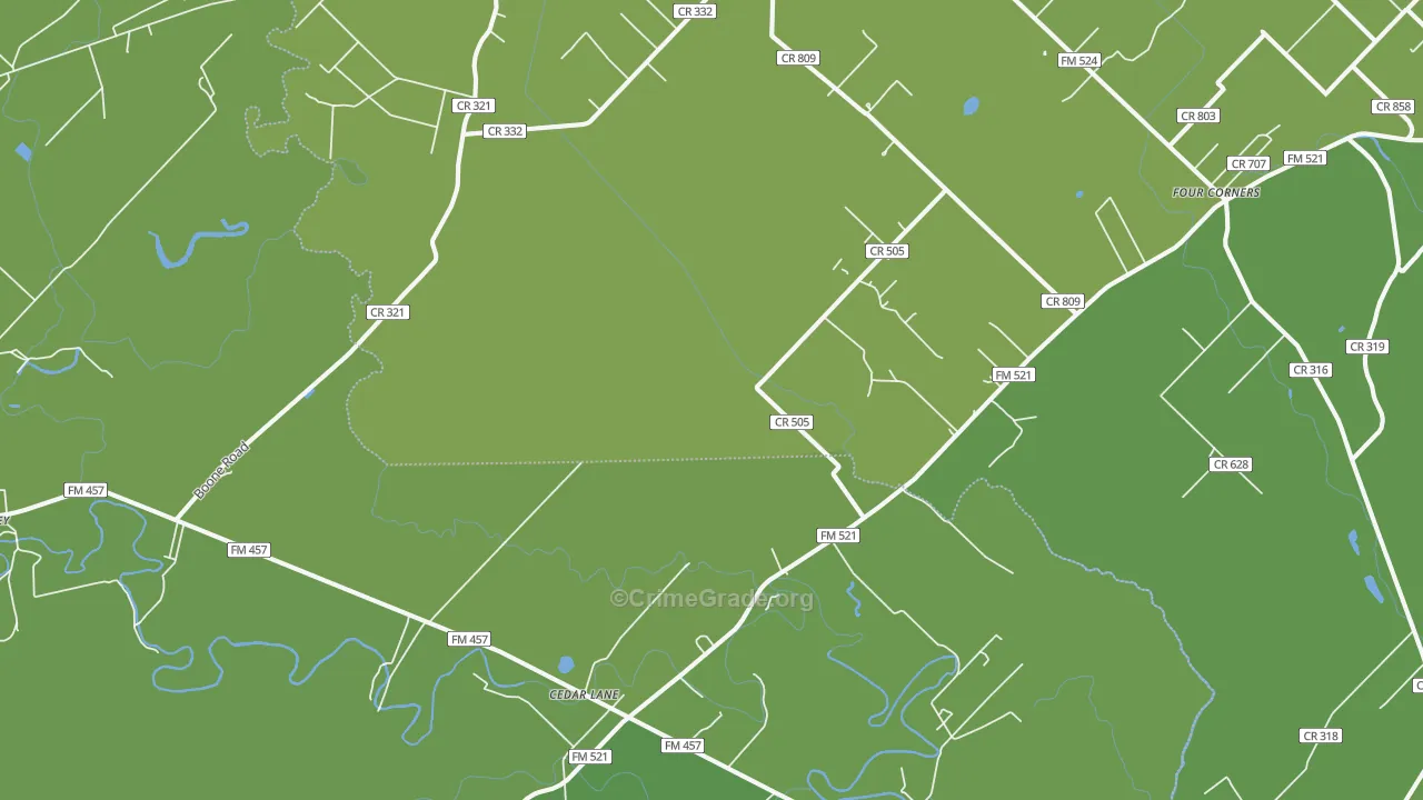 Cedar Lane, TX Map of Vehicle Theft Rates