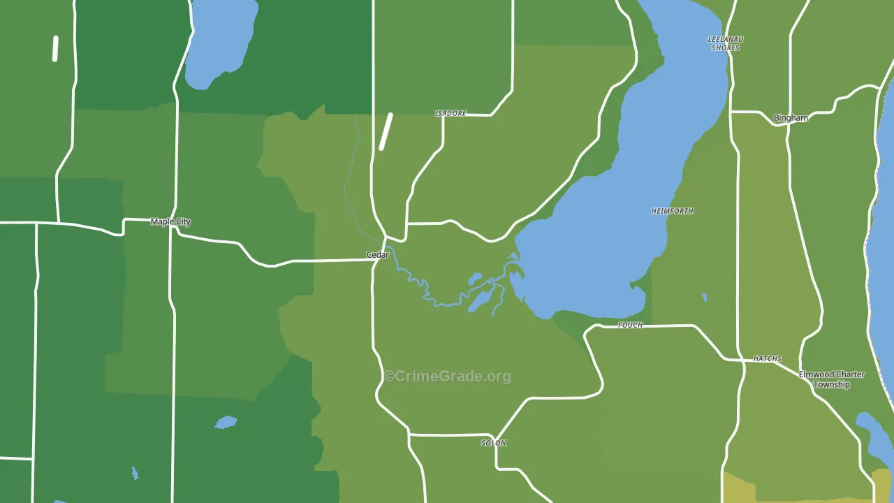 Cedar, MI Map of Vehicle Theft Rates