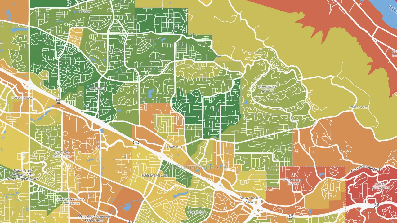 Cedar Mill, OR Map of Vehicle Theft Rates