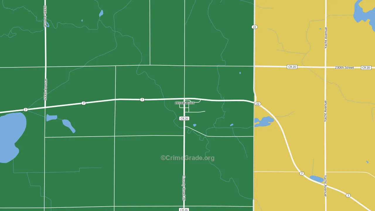 Cedar Mills, MN Map of Vehicle Theft Rates