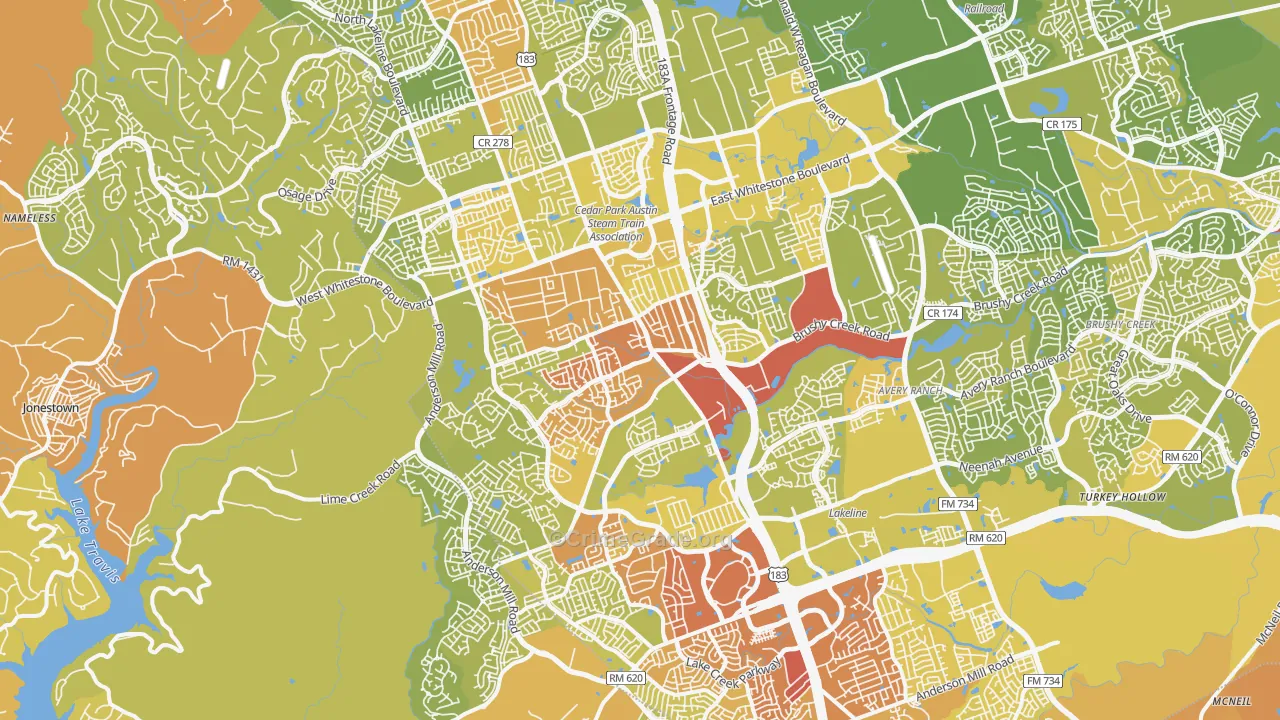 Cedar Park, TX Map of Vehicle Theft Rates