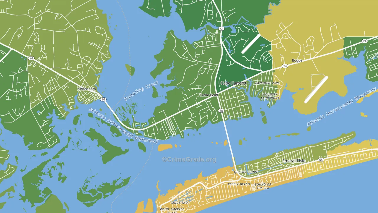 Cedar Point, NC Map of Vehicle Theft Rates