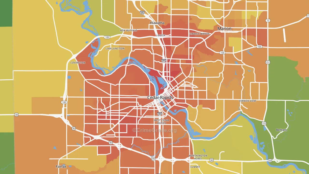 Cedar Rapids, IA Map of Vehicle Theft Rates