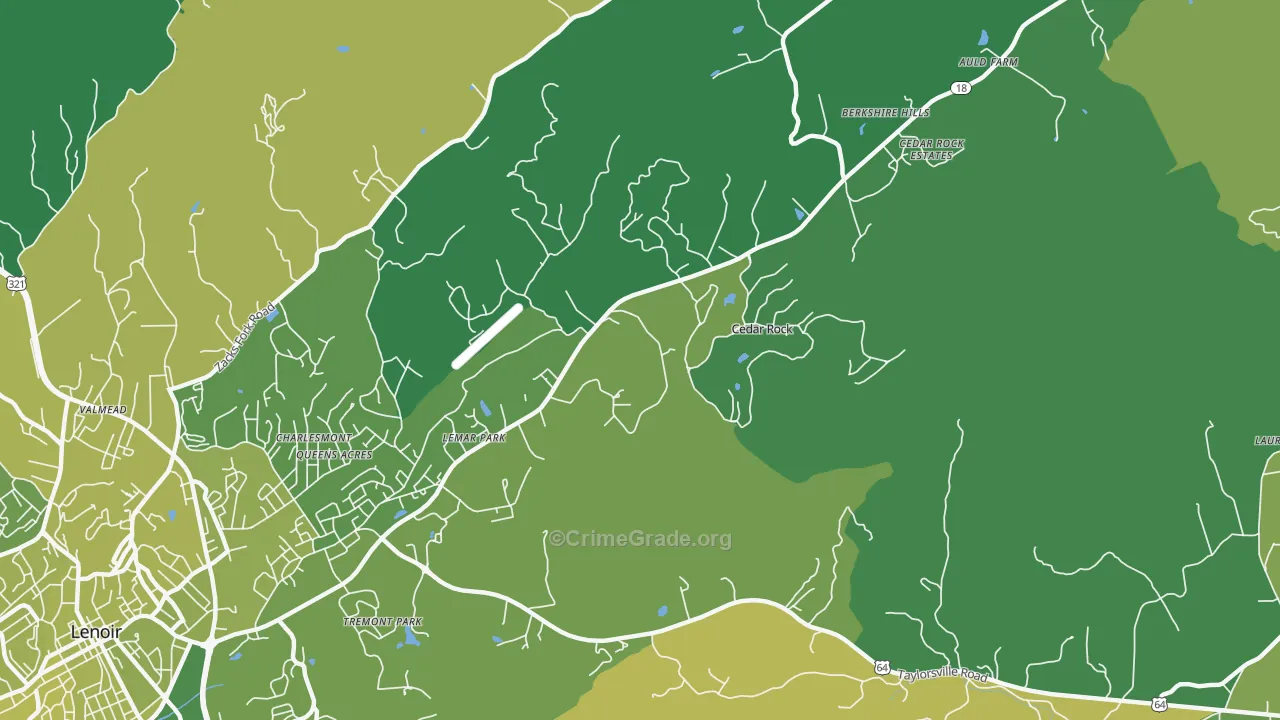 Cedar Rock, NC Map of Vehicle Theft Rates