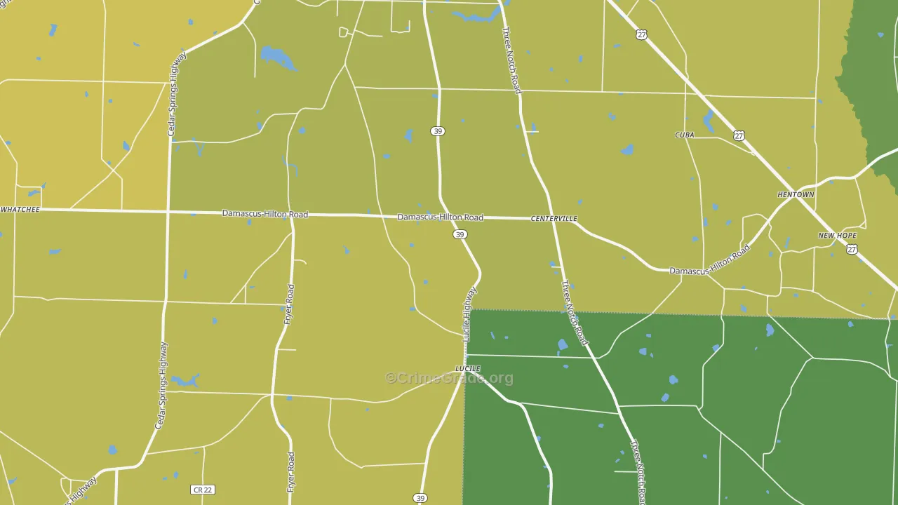 Cedar Springs, GA Map of Vehicle Theft Rates