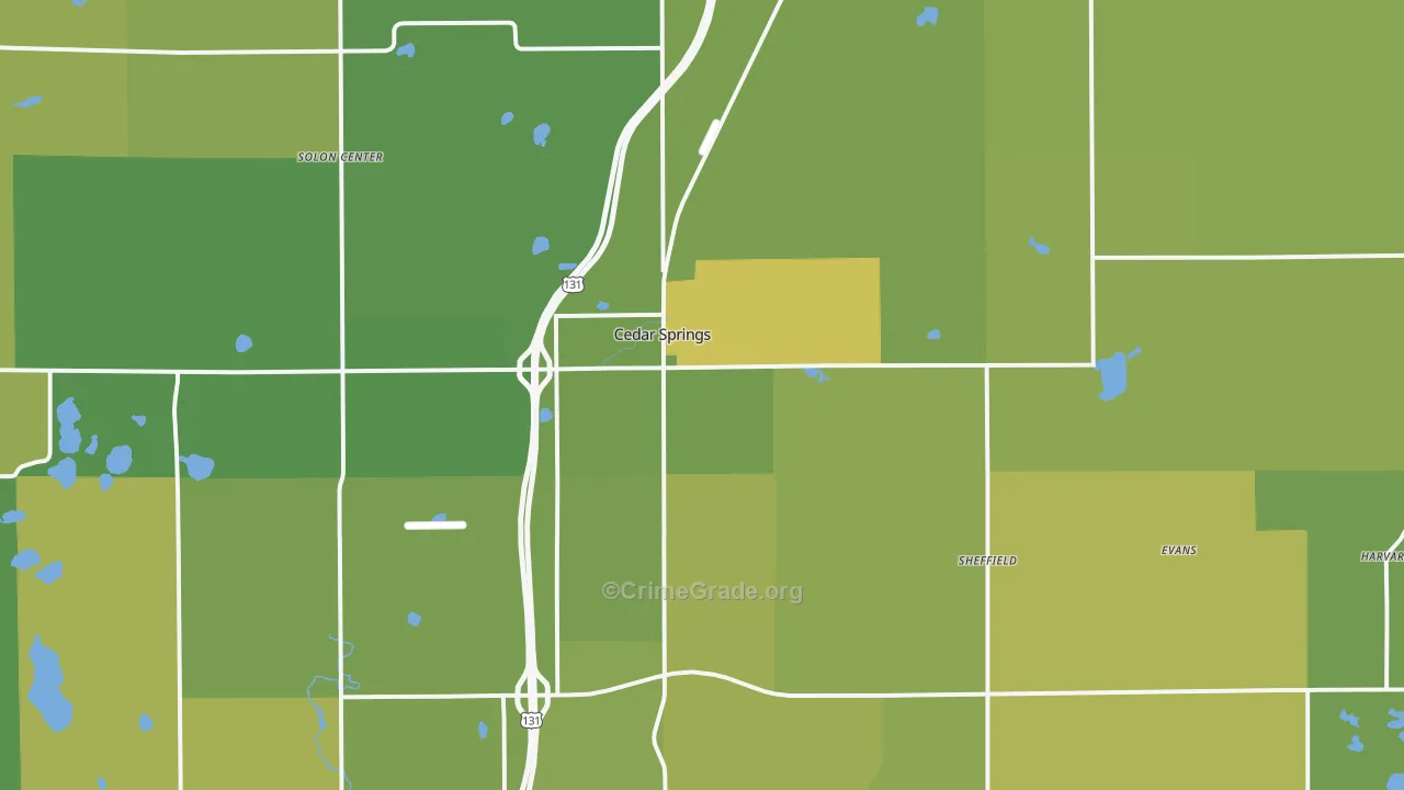 Cedar Springs, MI Map of Vehicle Theft Rates