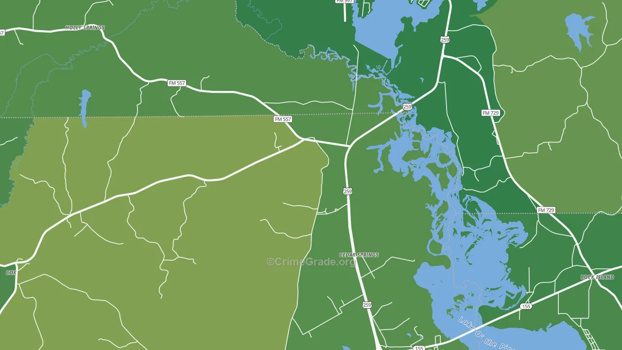 Cedar Springs, TX Map of Vehicle Theft Rates
