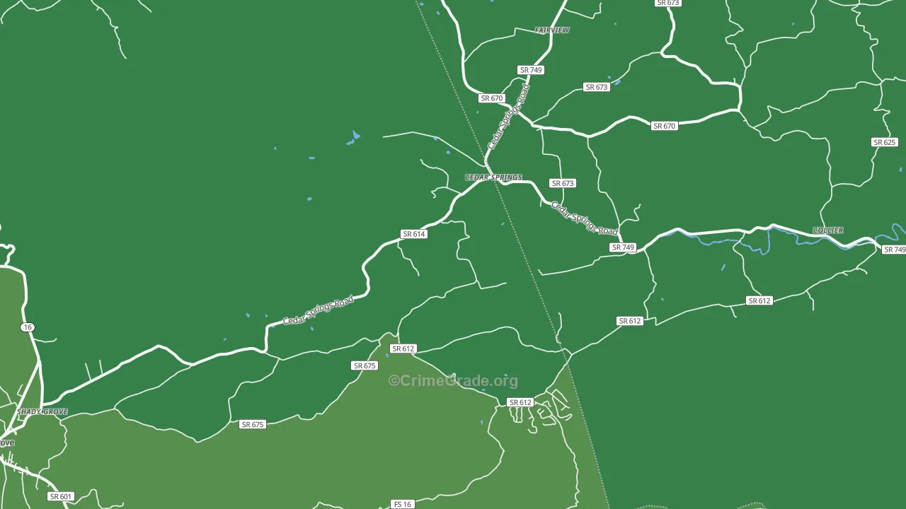 Cedar Springs, VA Map of Vehicle Theft Rates