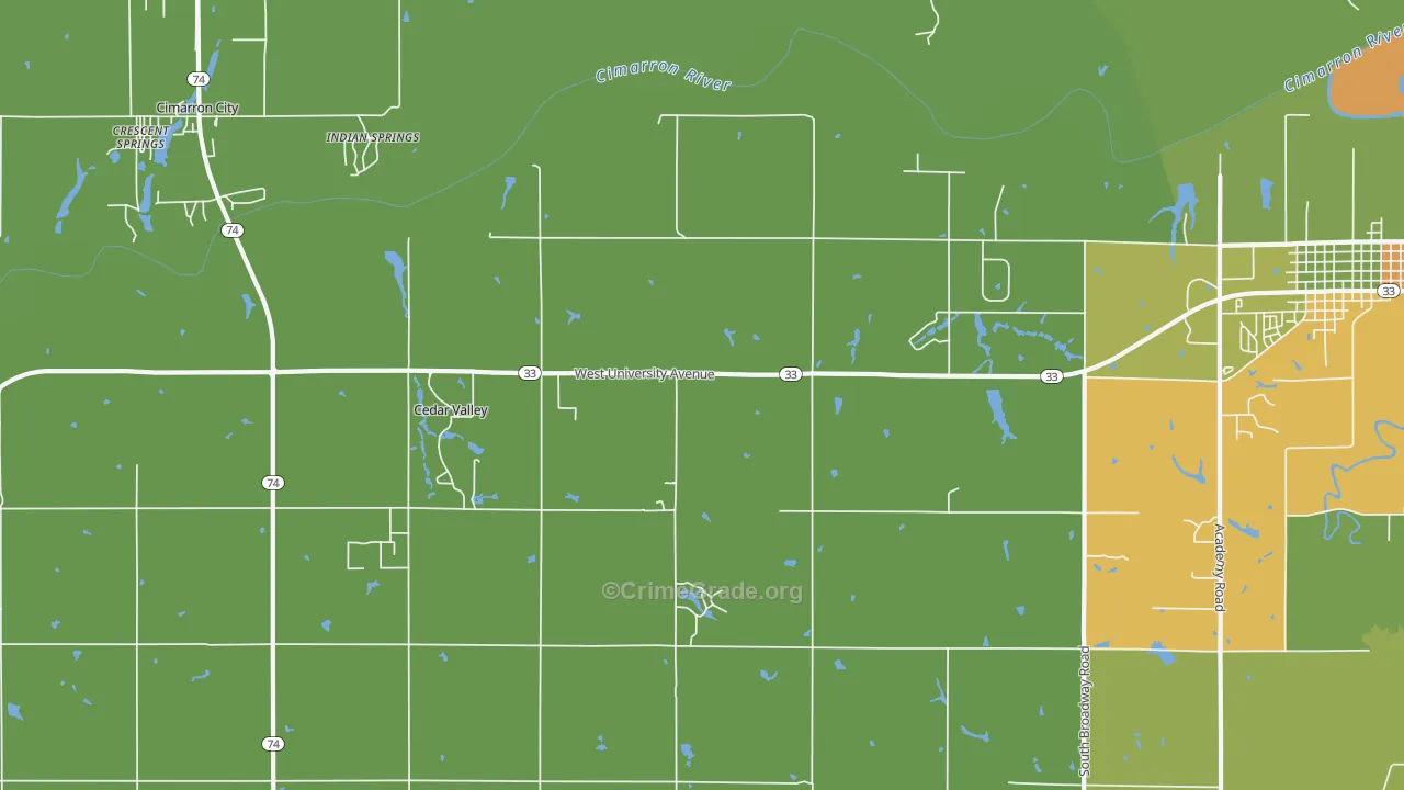 Cedar Valley, OK Map of Vehicle Theft Rates