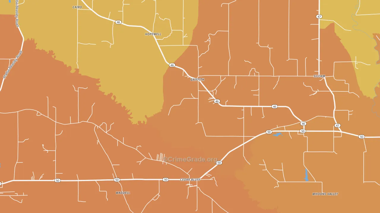 Cedarbluff, MS Map of Vehicle Theft Rates