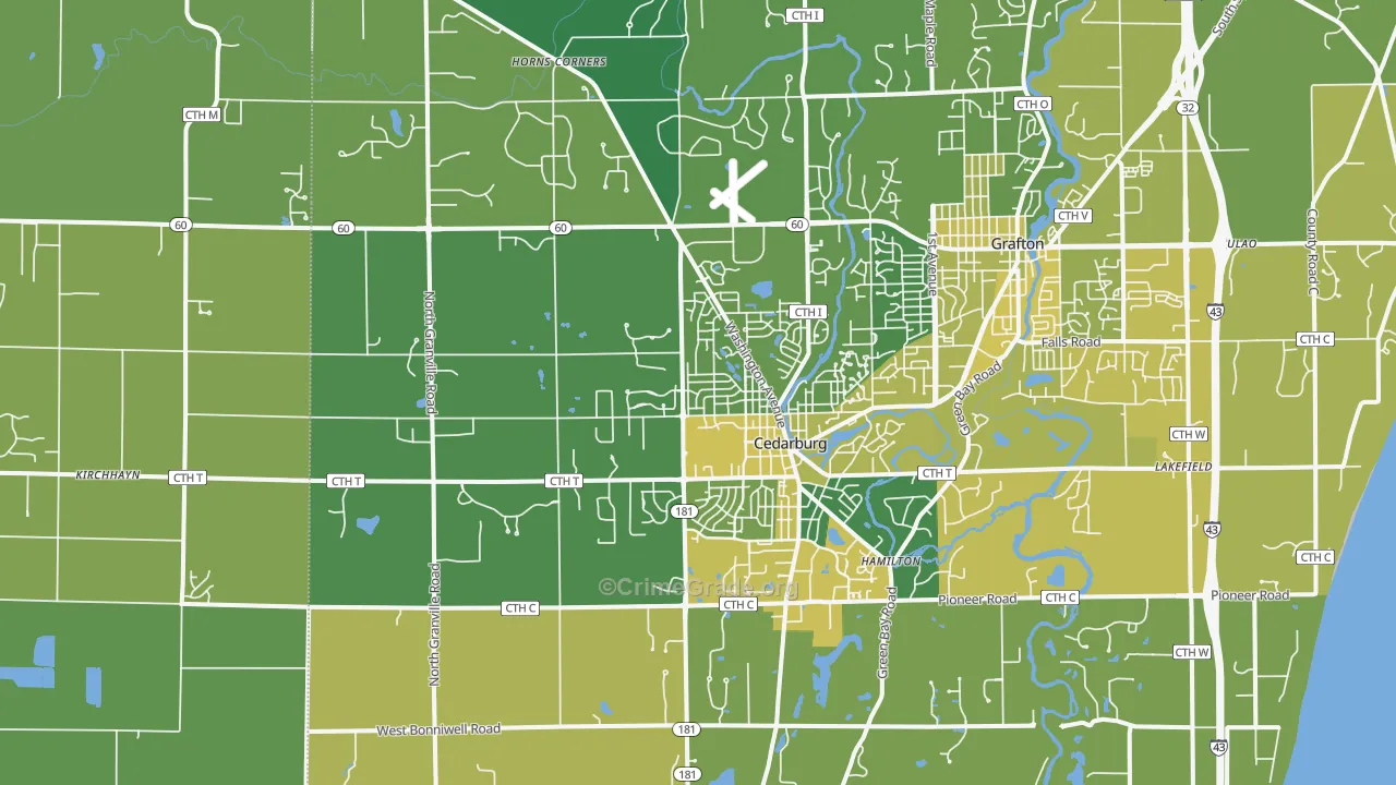 Cedarburg, WI Map of Vehicle Theft Rates