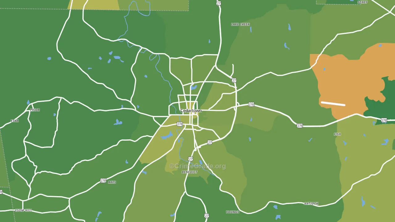 Cedartown, GA Map of Vehicle Theft Rates