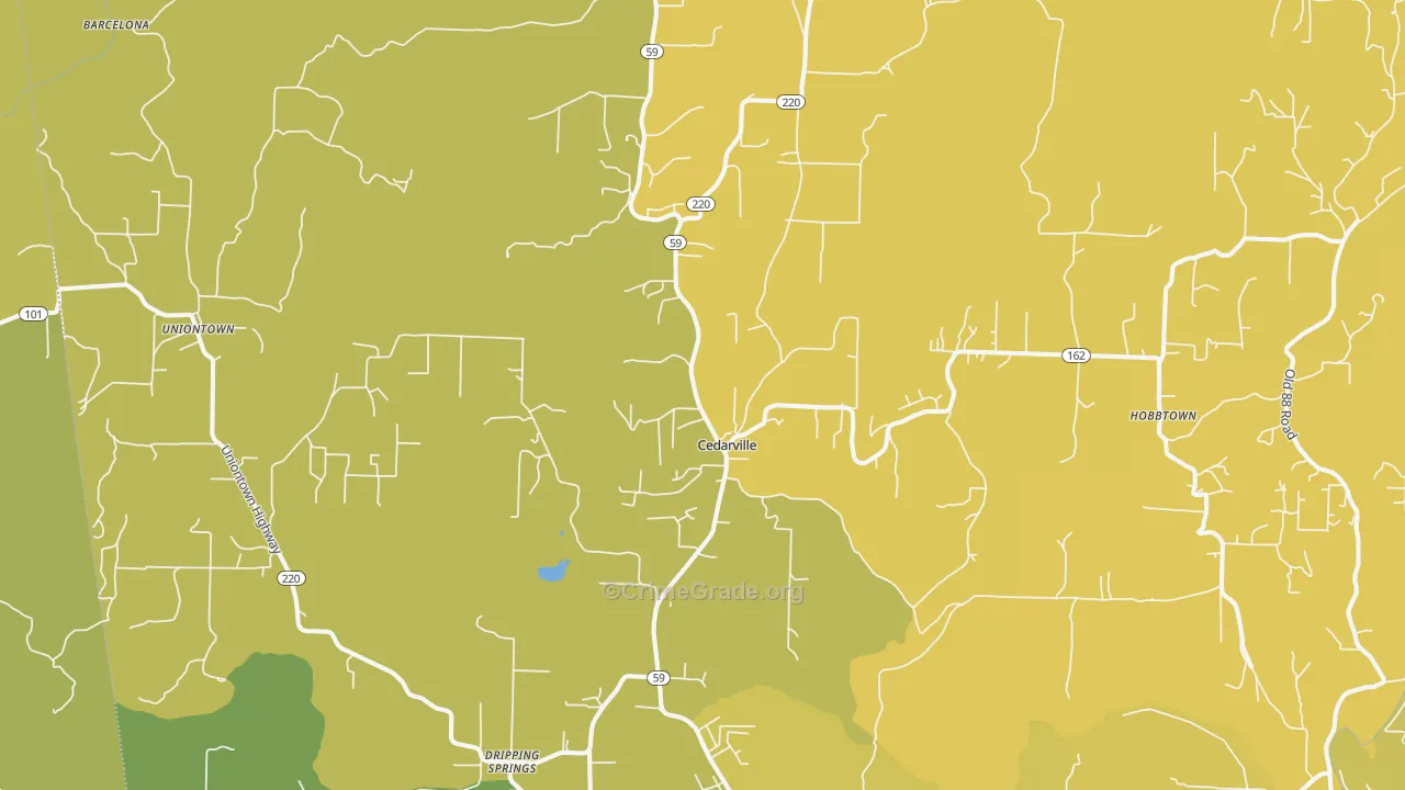 Cedarville, AR Map of Vehicle Theft Rates