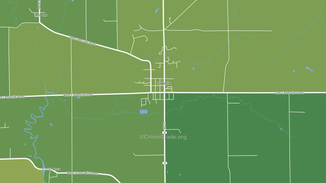 Cedarville, IL Map of Vehicle Theft Rates