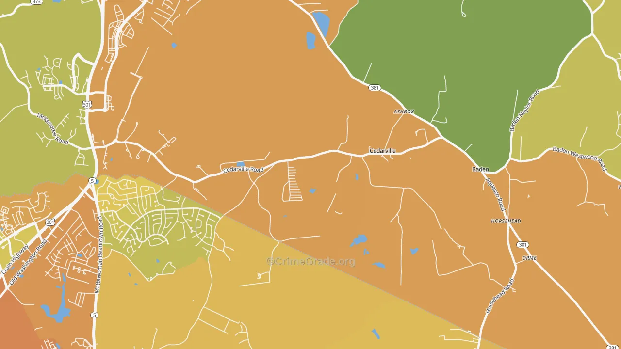 Cedarville, MD Map of Vehicle Theft Rates