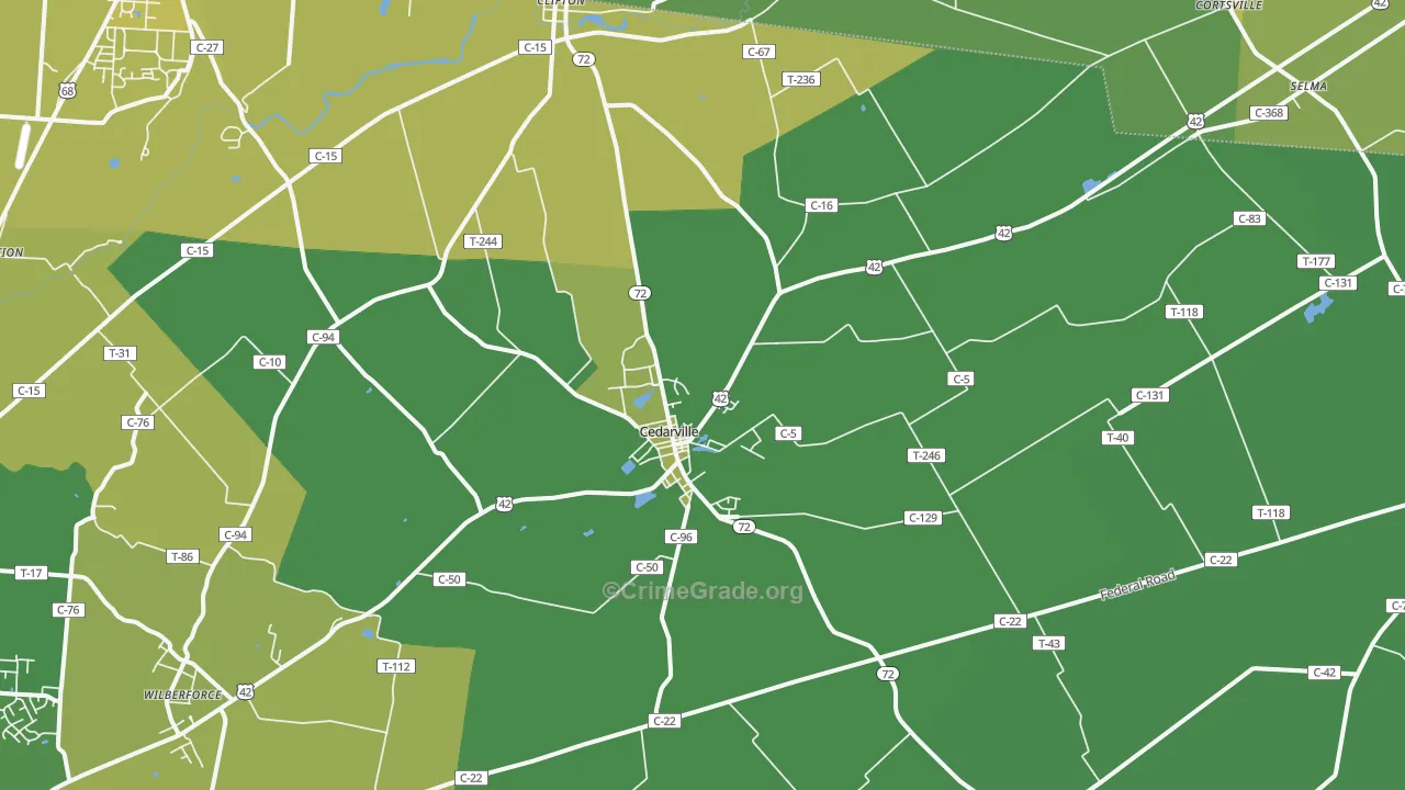 Cedarville, OH Map of Vehicle Theft Rates