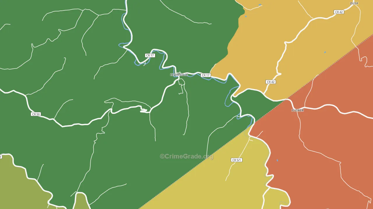 Cedarville, WV Map of Vehicle Theft Rates