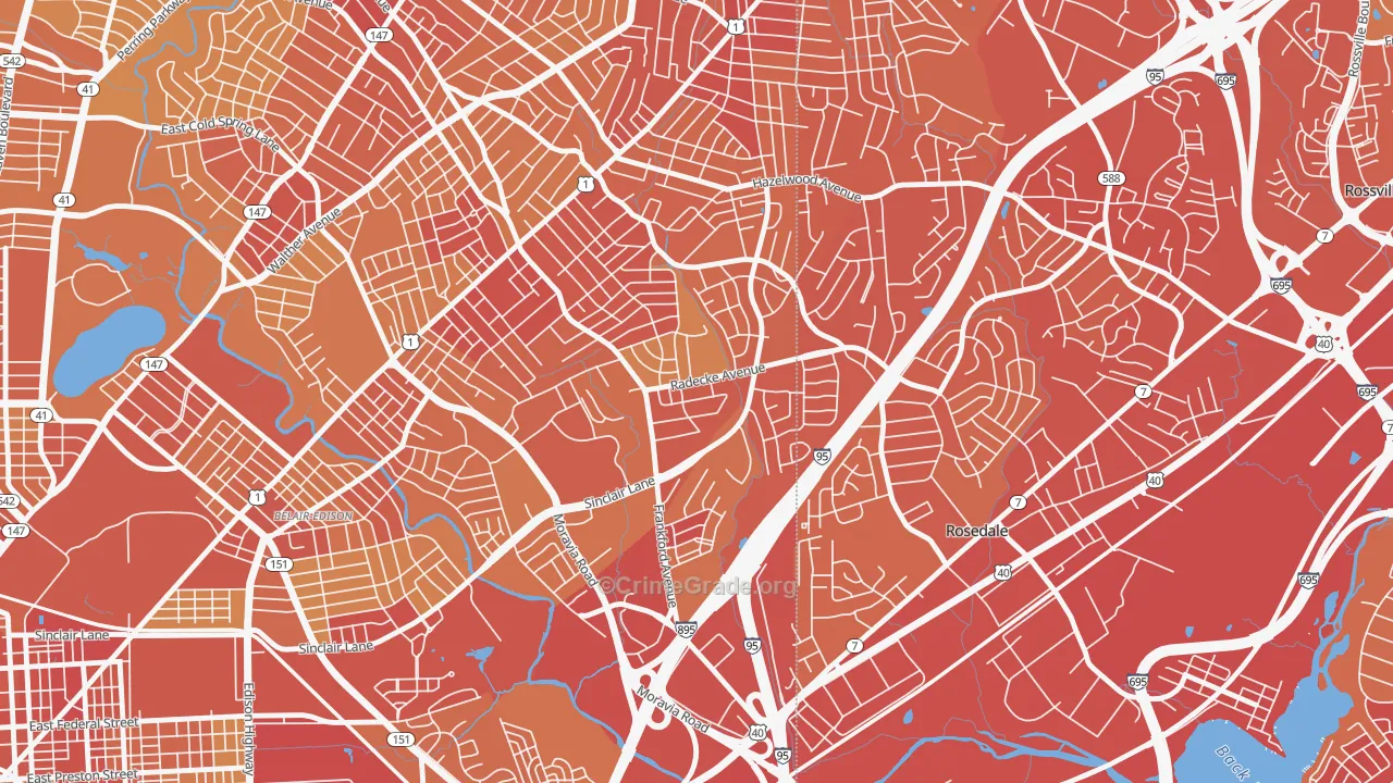 Cedonia, Baltimore, MD Map of Vehicle Theft Rates