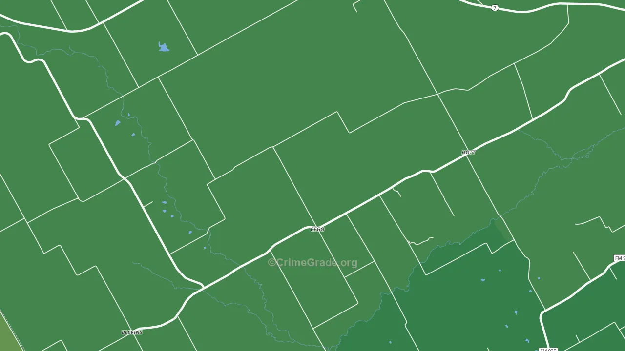Cego, TX Map of Vehicle Theft Rates