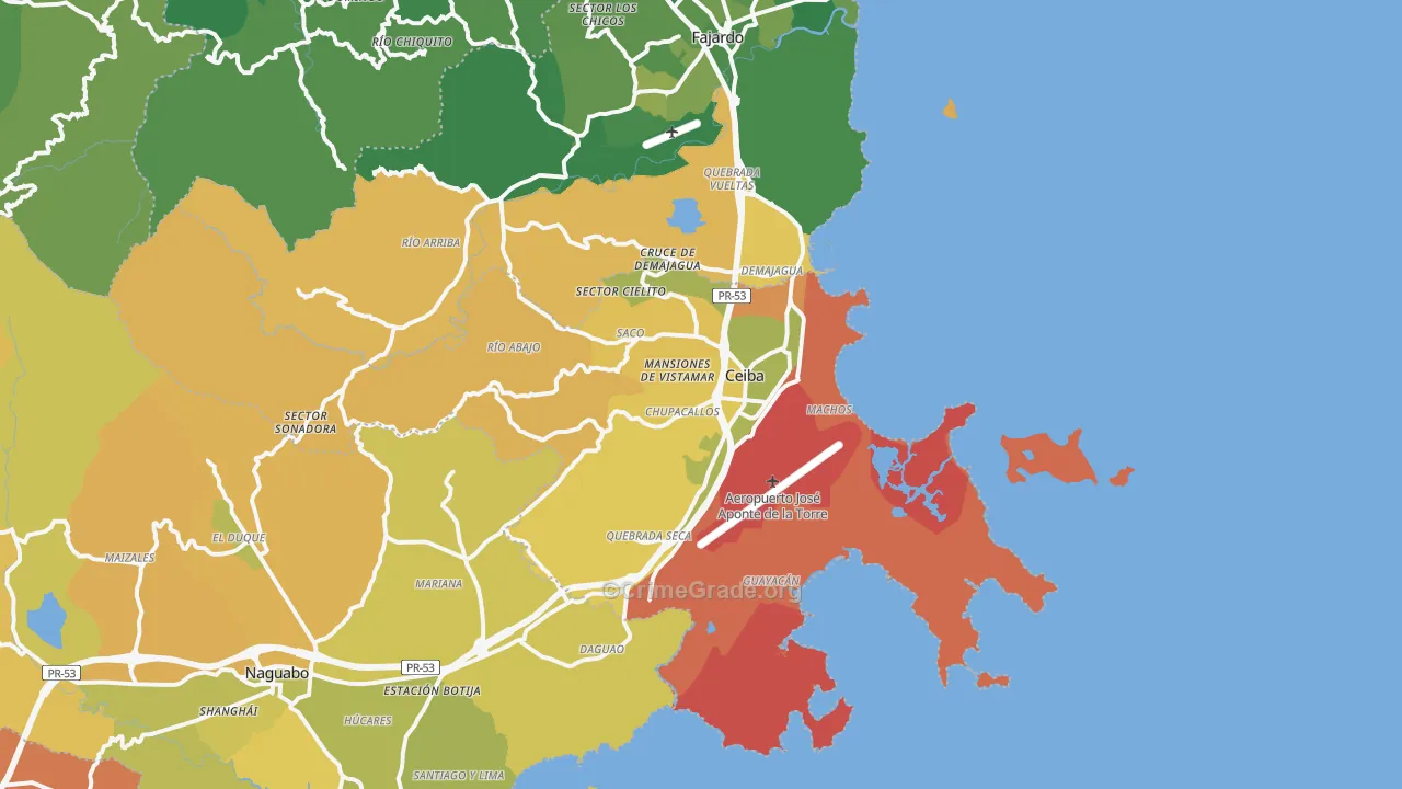 Ceiba Municipio, PR Map of Vehicle Theft Rates