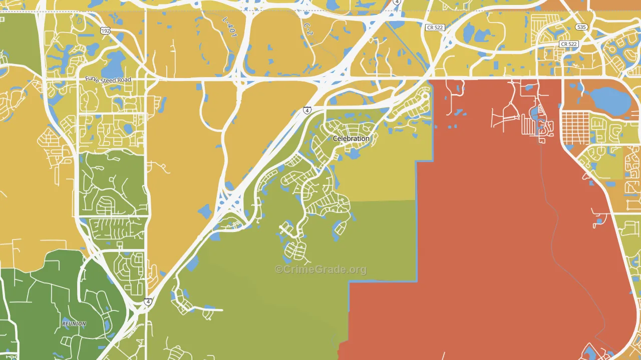 Celebration, FL Map of Vehicle Theft Rates