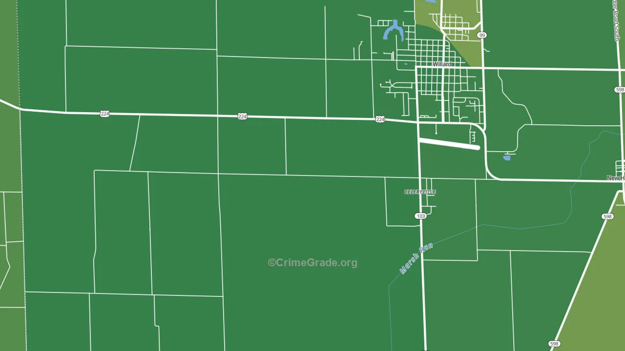Celeryville, OH Map of Vehicle Theft Rates