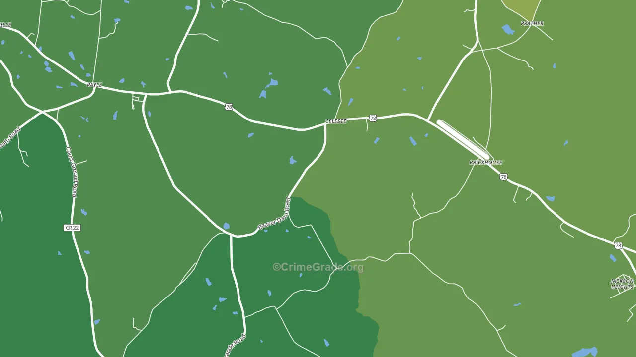 Celeste, GA Map of Vehicle Theft Rates