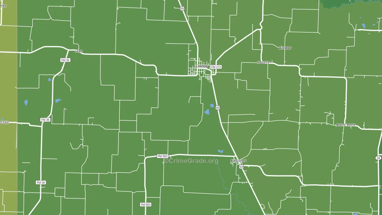 Celeste, TX Map of Vehicle Theft Rates