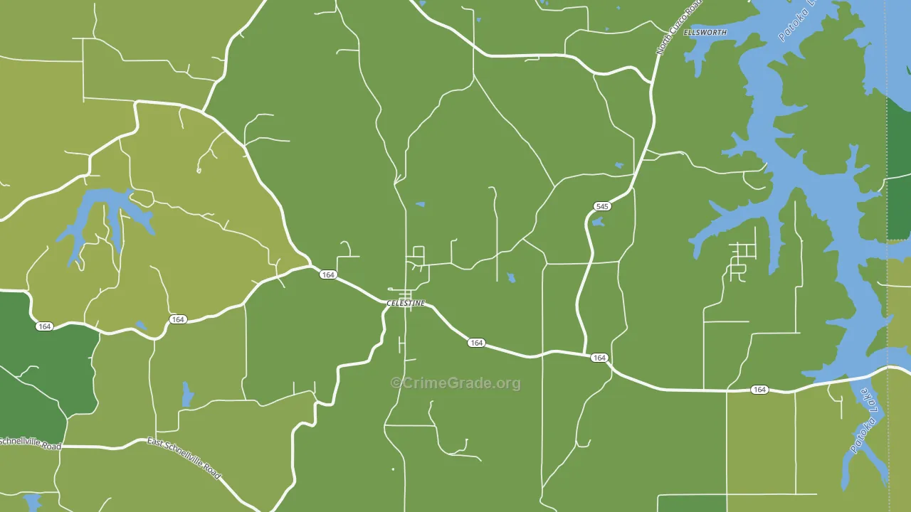 Celestine, IN Map of Vehicle Theft Rates