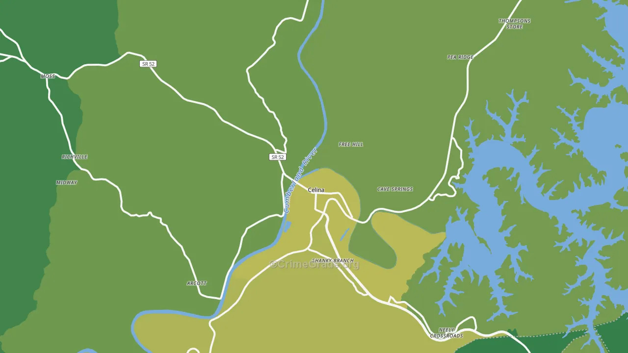Celina, TN Map of Vehicle Theft Rates