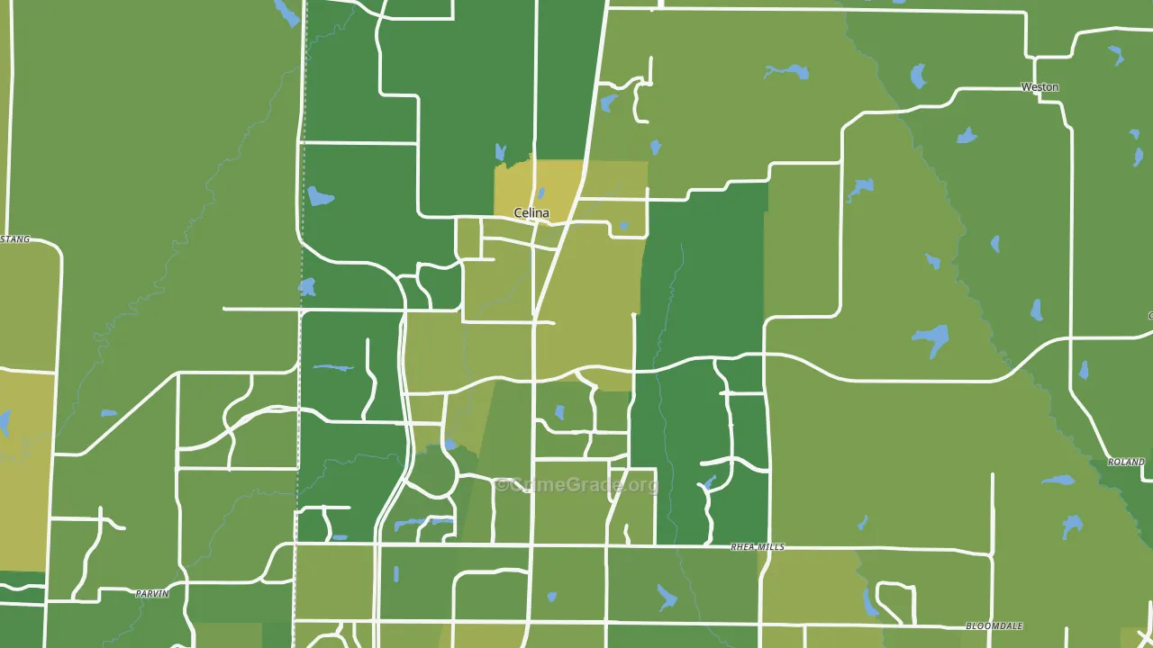 Celina, TX Map of Vehicle Theft Rates