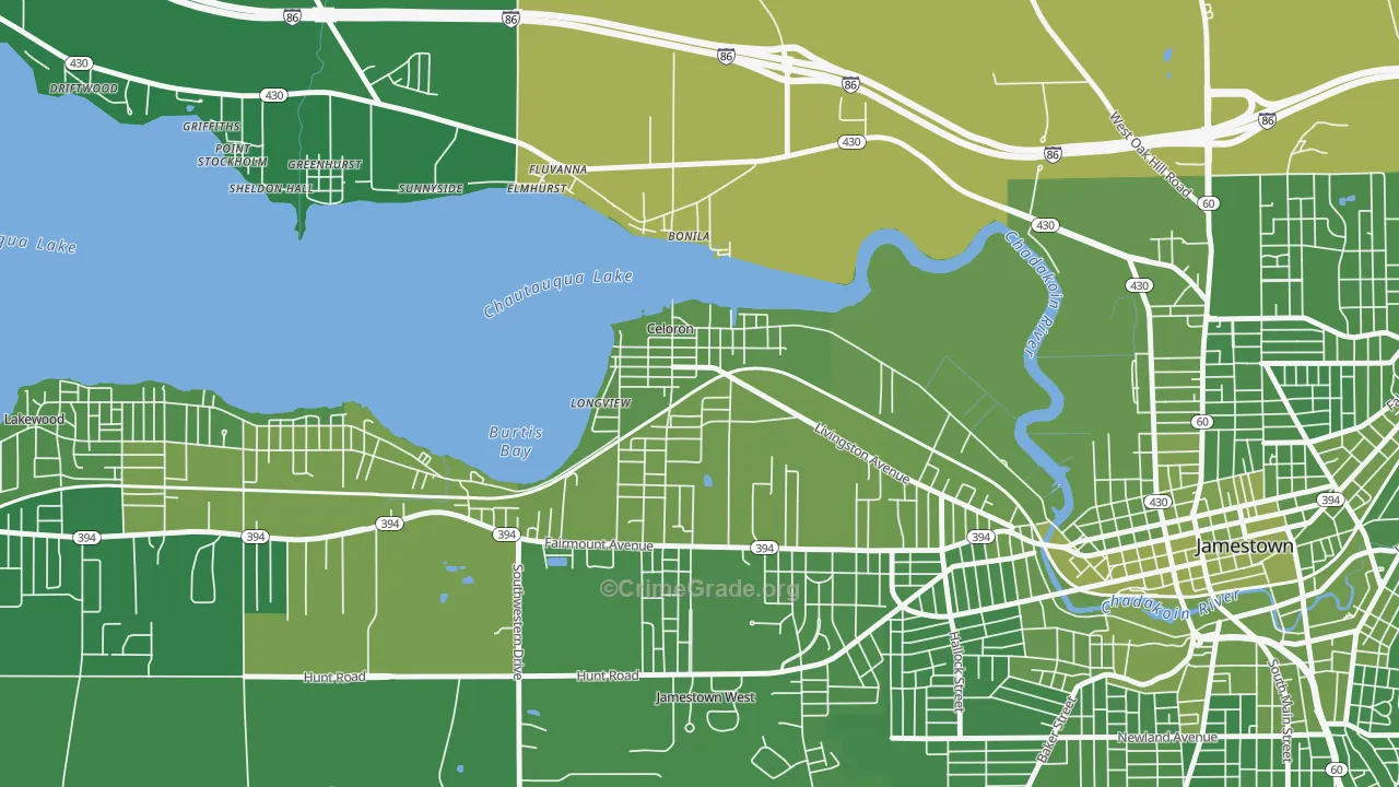 Celoron, NY Map of Vehicle Theft Rates