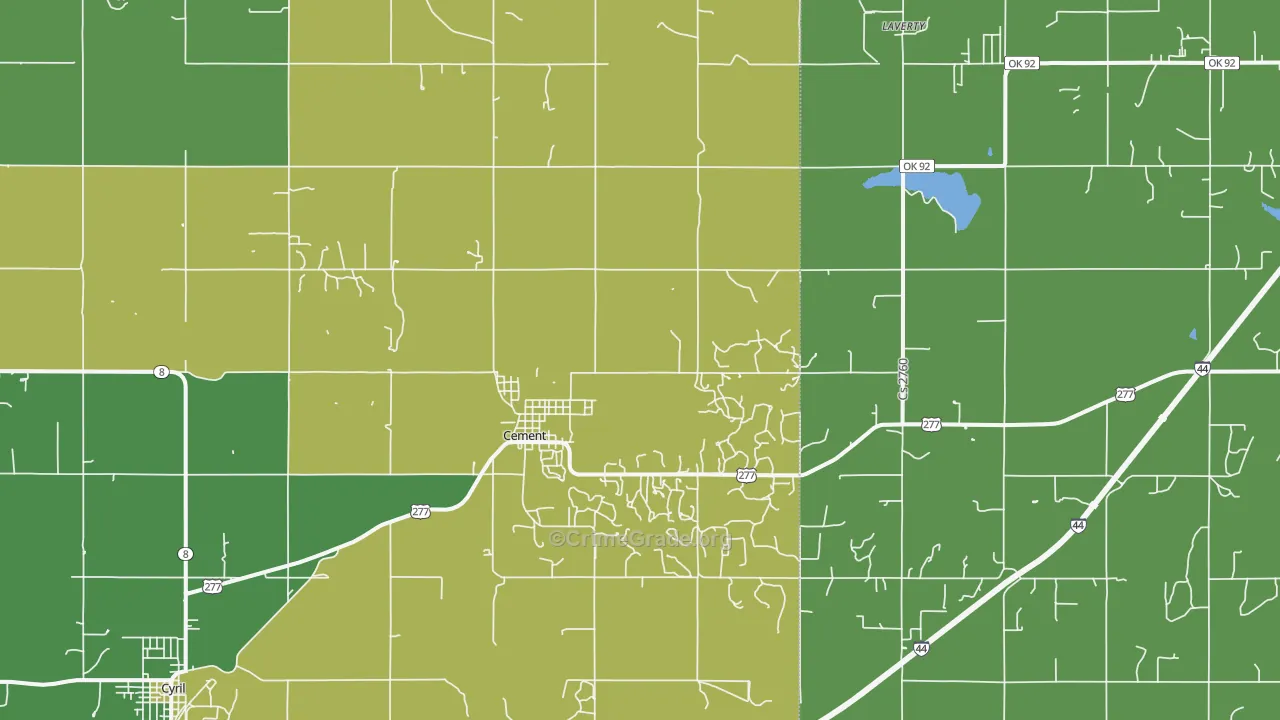 Cement, OK Map of Vehicle Theft Rates
