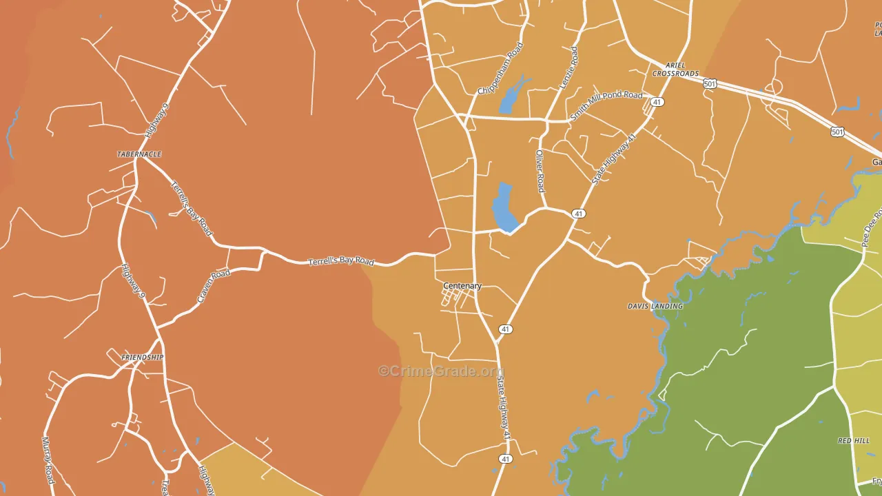 Centenary, SC Map of Vehicle Theft Rates