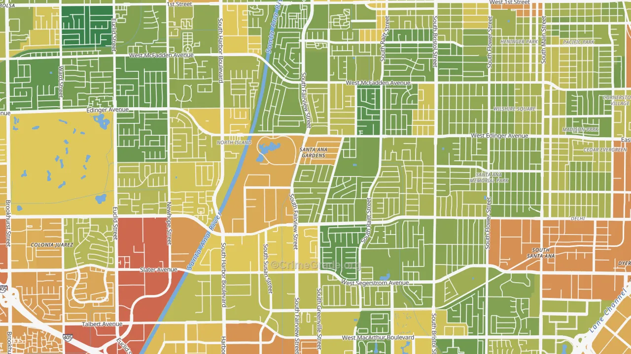 Centennial Park, Santa Ana, CA Map of Vehicle Theft Rates