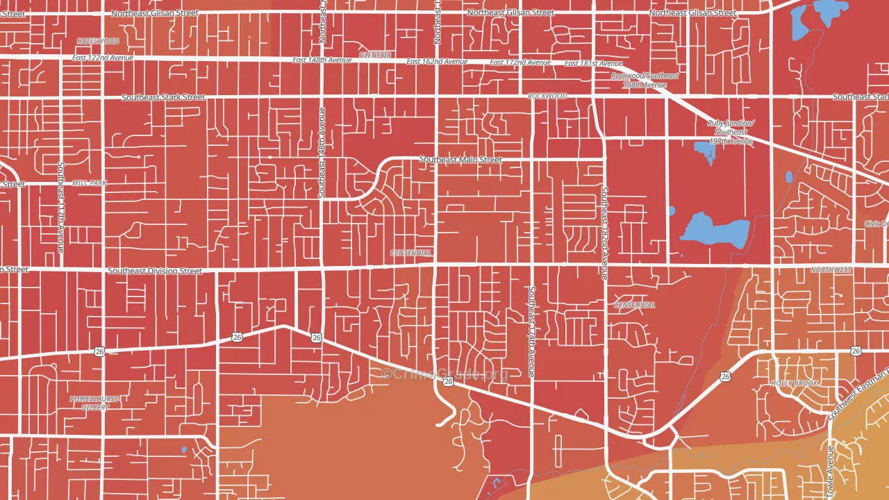 Centennial, Portland, OR Map of Vehicle Theft Rates