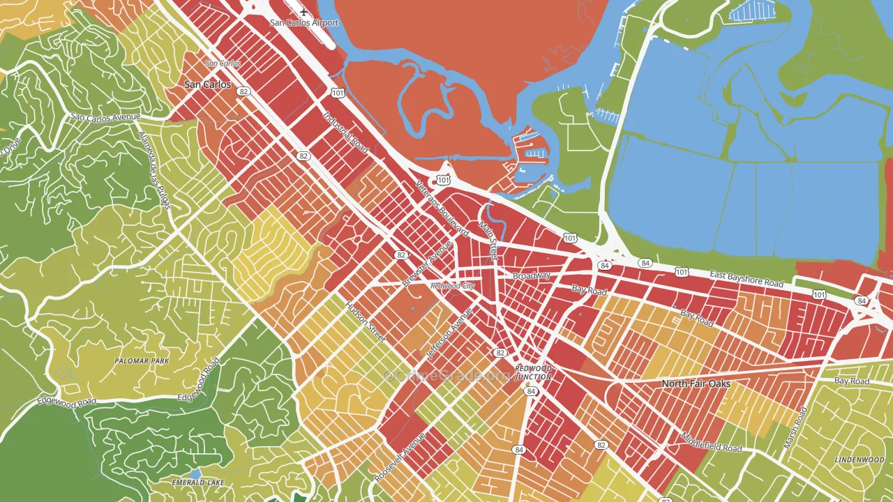 Centennial, Redwood City, CA Map of Vehicle Theft Rates